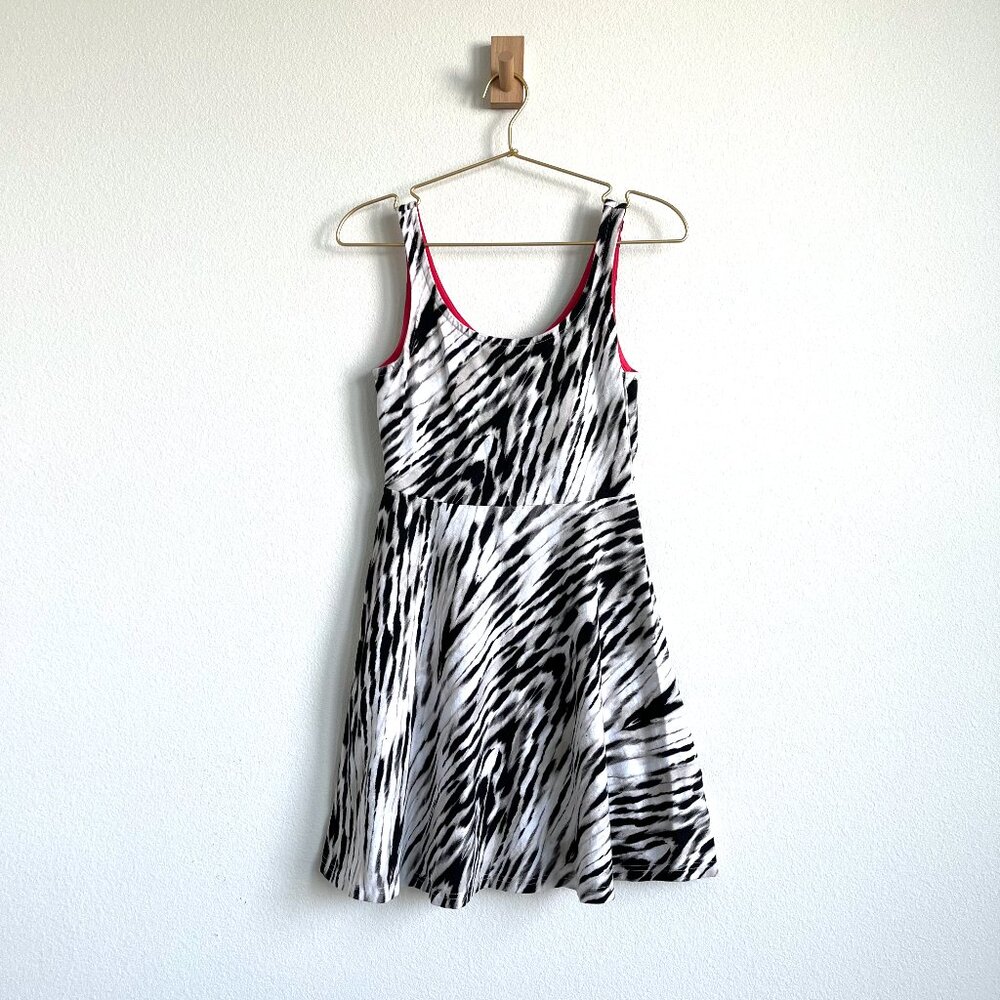 Express Y2K Zebra Print Skater Mini Cotton Dress - Size S